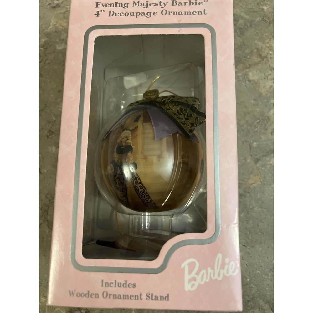 Mattel 1997 Evening Majesty  Barbie 4" Decoupage Ornament W/stand